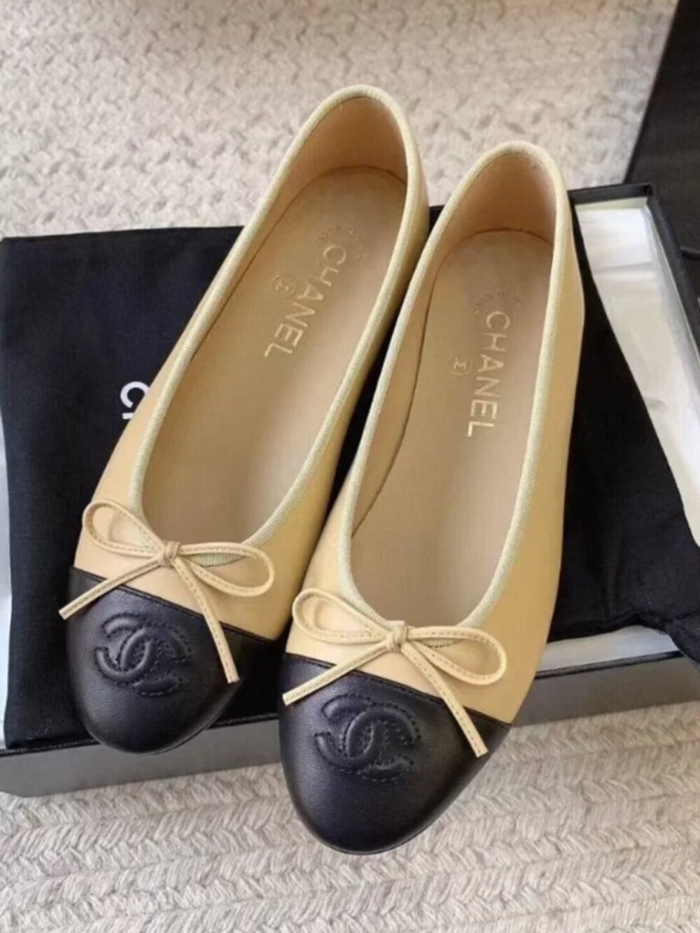 Chanel Two-Tone CC Captoe Ballet Flat Shoes